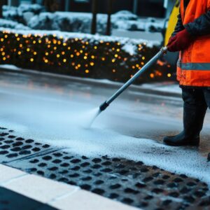 pressure washing street walkway