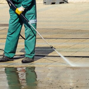 pressure washing street walkway